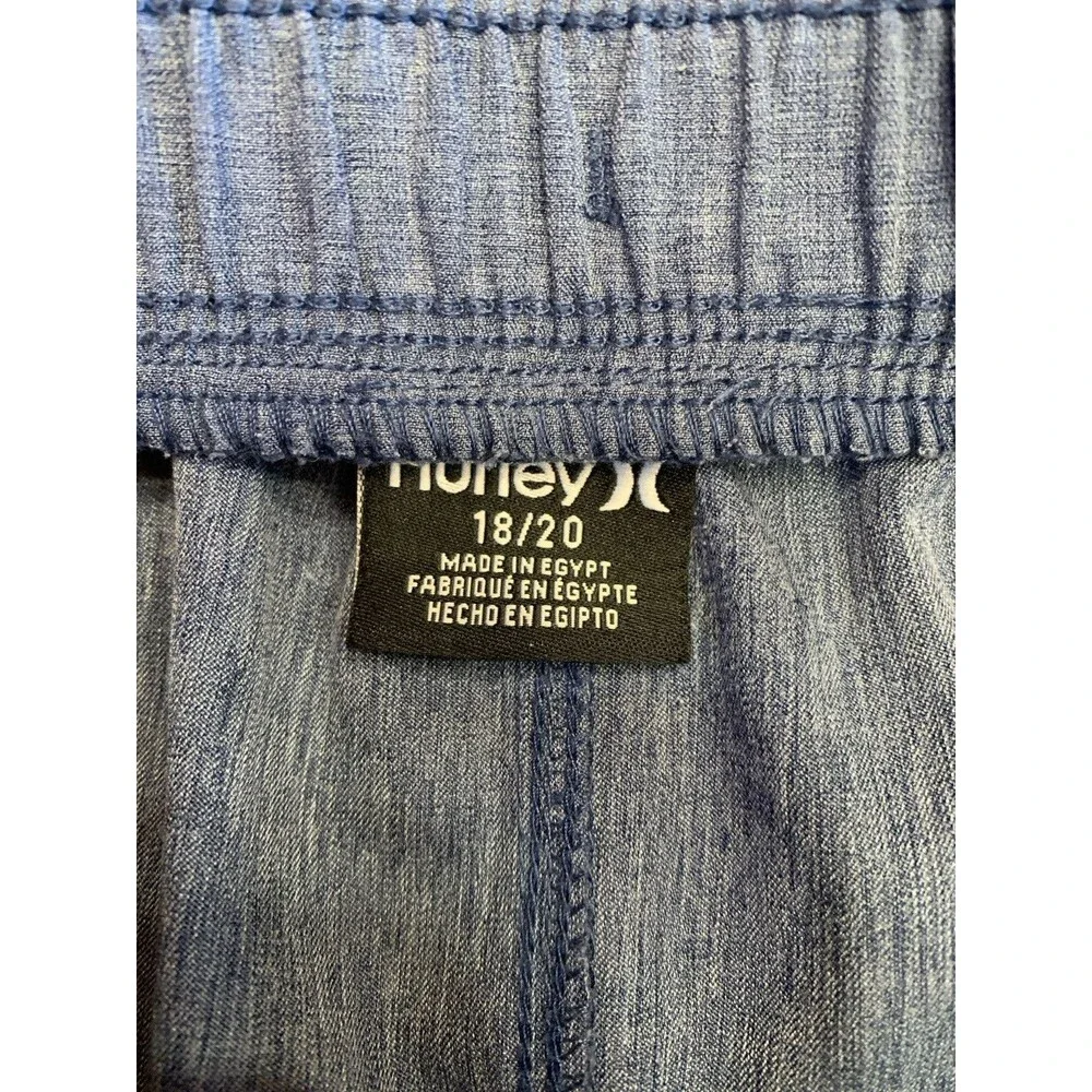 Hurley Boys Sz 18/20 Swimsuit Swim Trunks Drawstring Elastic Waist Blue Surf